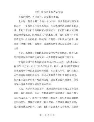 2024年水利工作表态发言