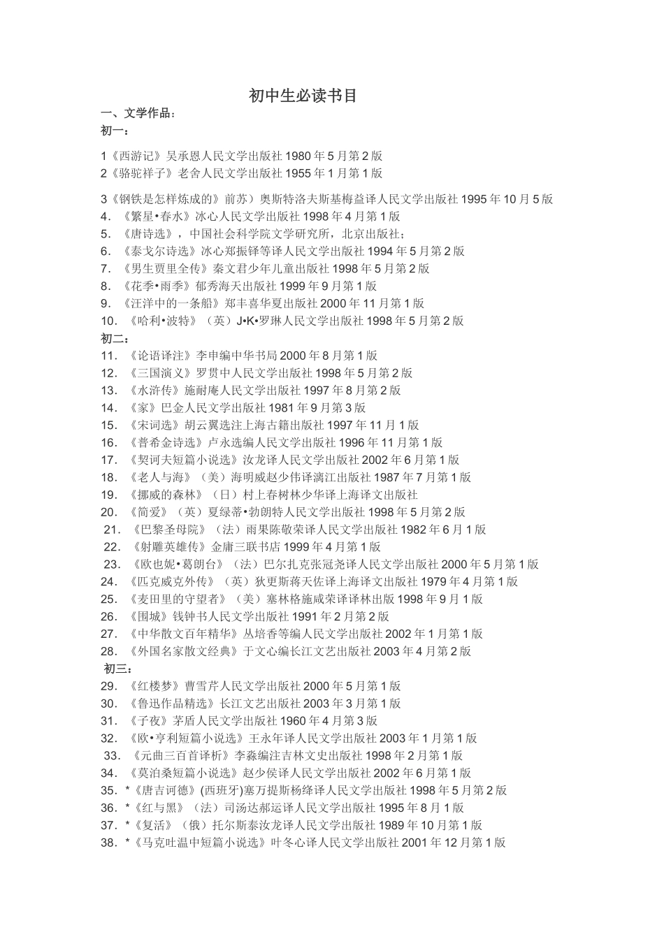 初中生必读书目_第1页