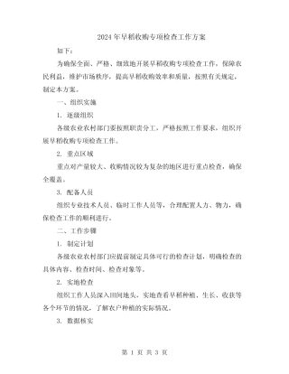 2024年早稻收购专项检查工作方案