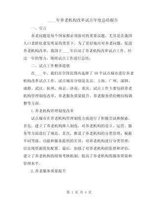 2024年养老机构改革试点年度总结报告 