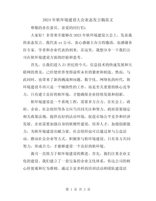 2024年软环境建设大会表态发言稿范文 