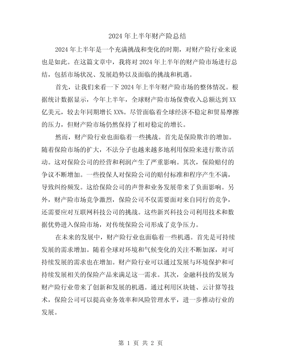 2024年上半年财产险总结 _第1页