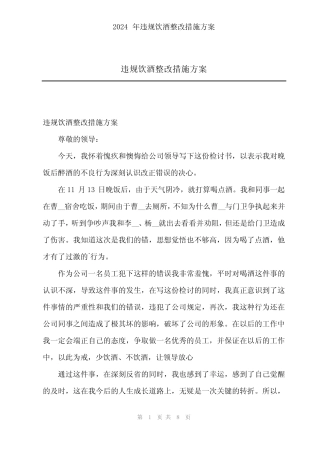 2024年违规饮酒整改措施方案 
