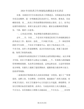 2024年市医药卫生体制综改推进会市长讲话(二篇) 