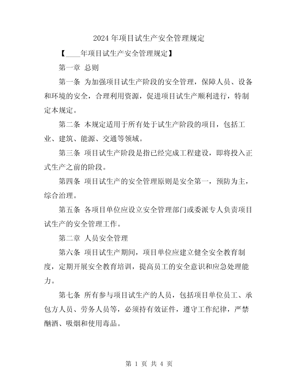 2024年项目试生产安全管理规定 _第1页