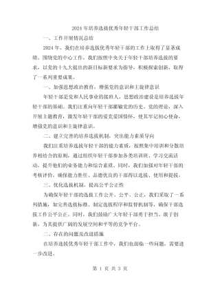 2024年培养选拔优秀年轻干部工作总结