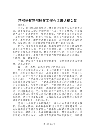 精准扶贫精准脱贫工作会议的讲话发言稿2篇