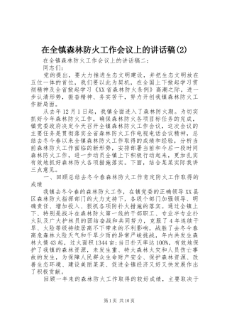 在全镇森林防火工作会议上的讲话发言稿(2)