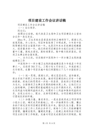 项目建设工作会议讲话发言稿