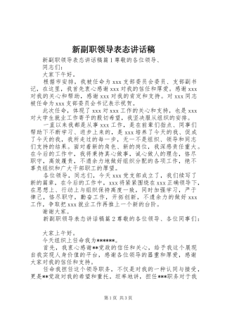新副职领导表态讲话发言稿