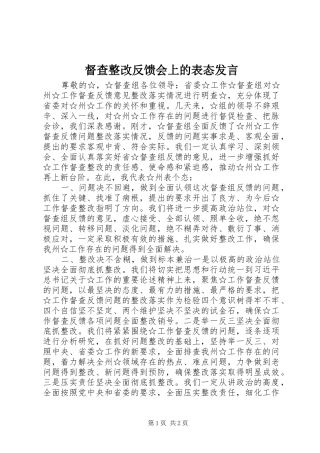 督查整改反馈会上的表态发言稿