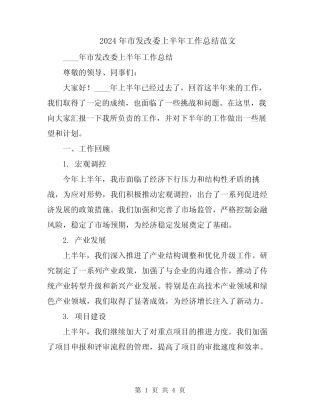 2024年市发改委上半年工作总结范文