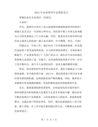 2024年企业领导年会致辞发言
