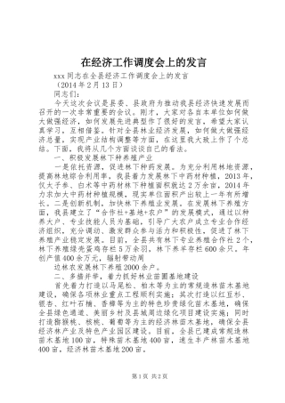 在经济工作调度会上的发言稿