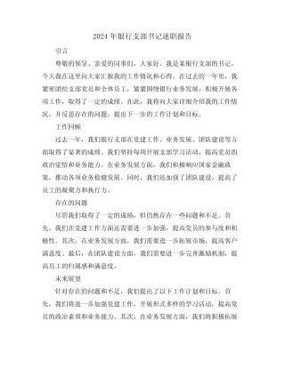 2024年银行支部书记述职报告