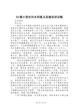 XX镇小型农田水利重点县建设讲话发言稿