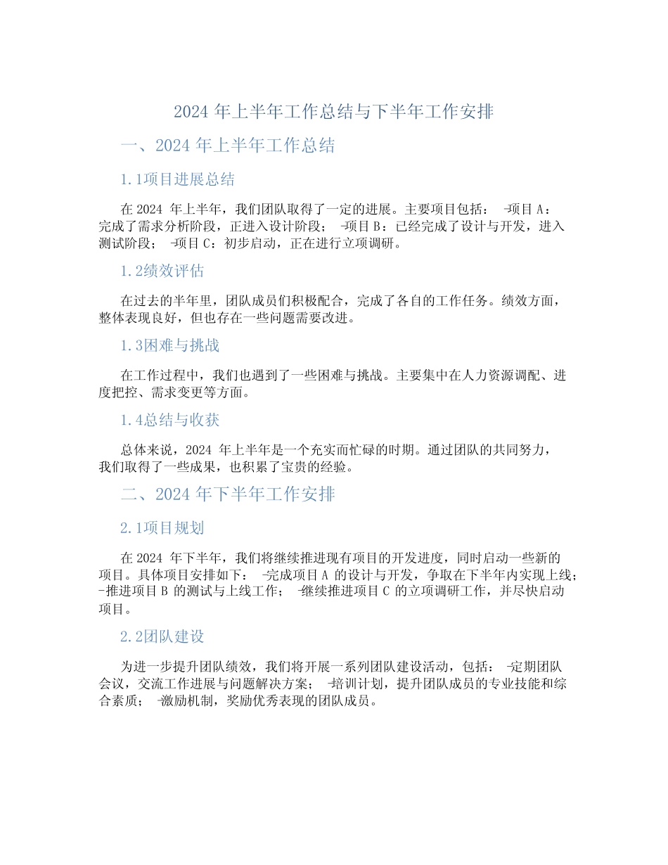 2024年上半年工作总结与下半年工作安排_第1页