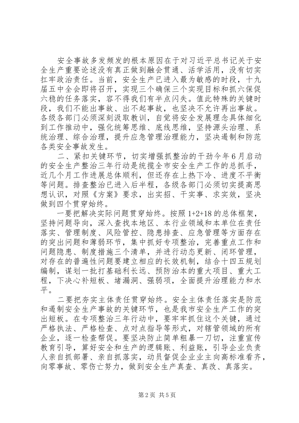 全市安全生产整治推进会讲话发言稿_第2页