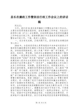 县长在廉政工作暨依法行政工作会议上的讲话发言稿