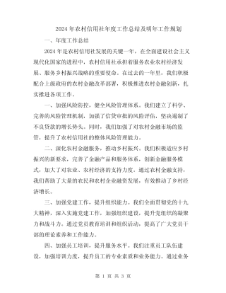 2024年农村信用社年度工作总结及明年工作规划