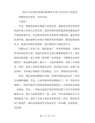 2024年在优化营商环境领导小组工作会议上的讲话 