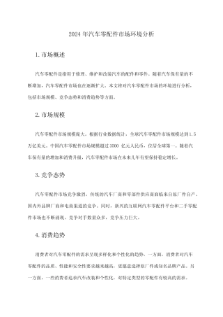 2024年汽车零配件市场环境分析