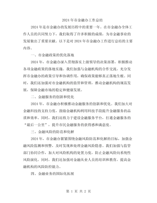 2024年市金融办工作总结 