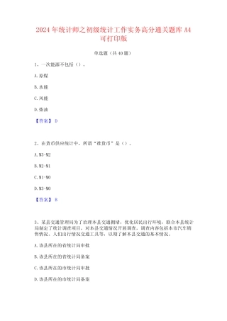 2024年统计师之初级统计工作实务高分通关题库A4可打印版 