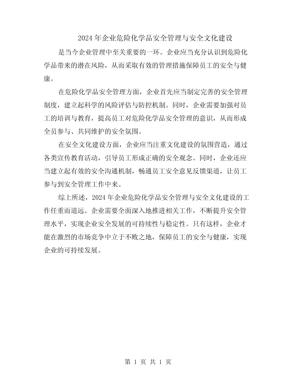 2024年企业危险化学品安全管理与安全文化建设 _第1页