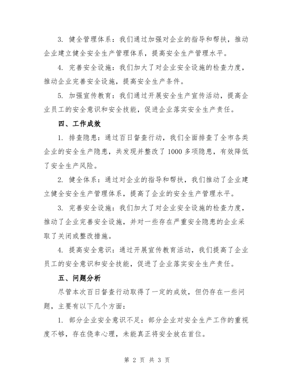 2024年市安全生产“百日督查”行动总结范文_第2页