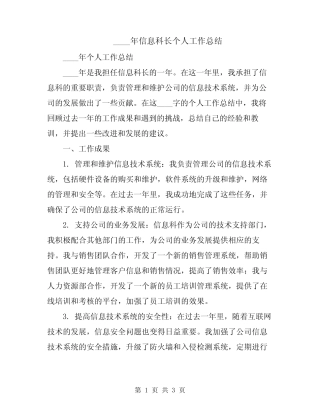 2024年信息科长个人工作总结 