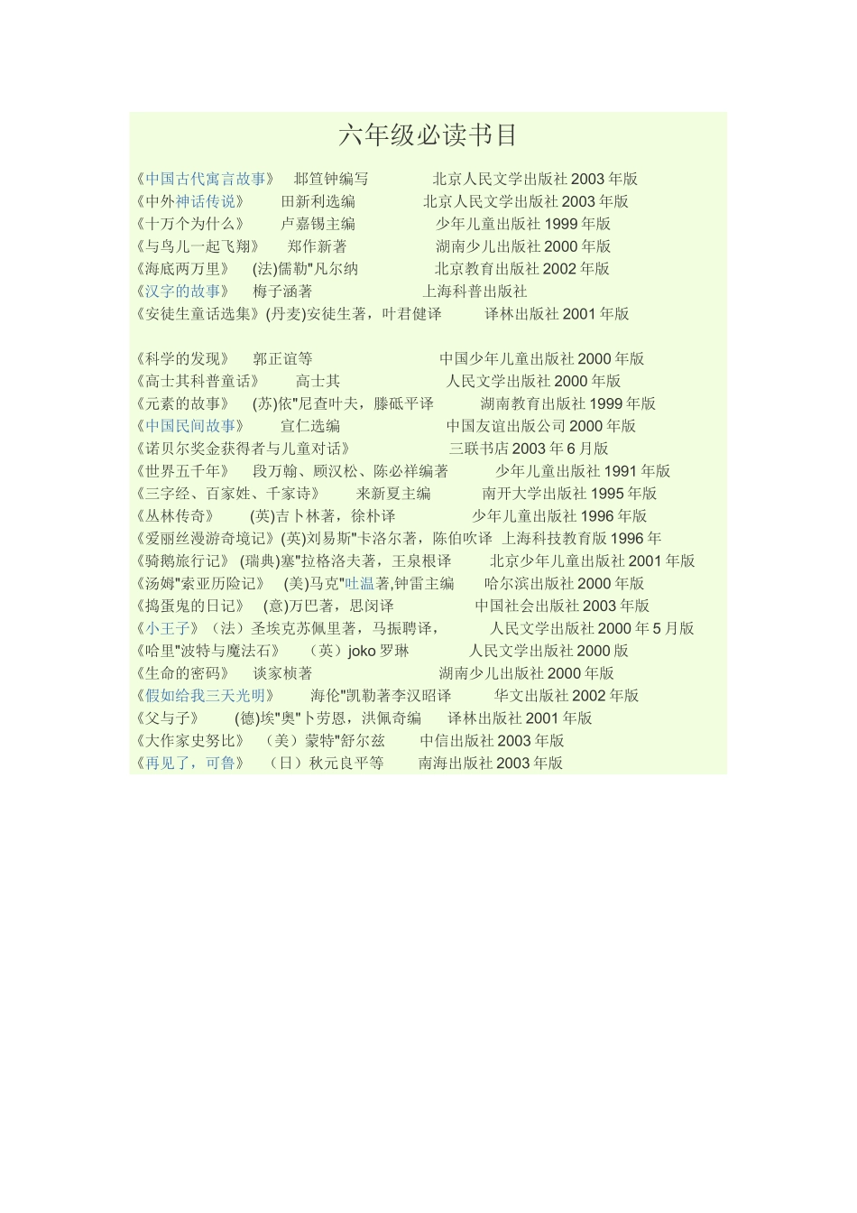 六年级必读书目_第1页