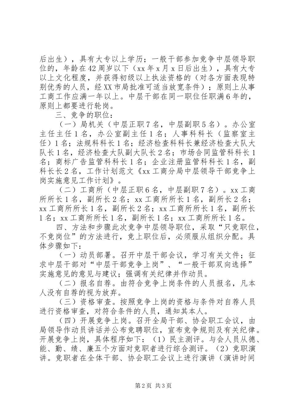 工商分局中层领导干部竞争上岗实施意见(干部竞聘演讲稿) (3)_第2页