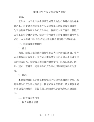 2024年生产安全事故报告制度 