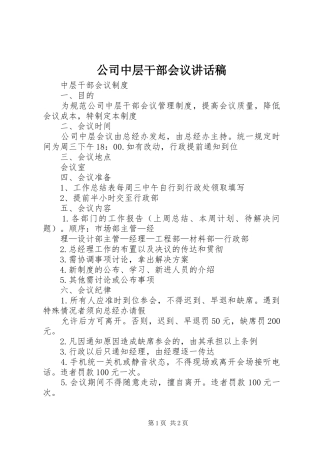 公司中层干部会议讲话发言稿