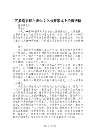 区委副书记在青年文化节开幕式上的讲话发言稿 (2)