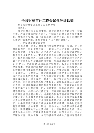全县财税审计工作会议领导讲话发言稿