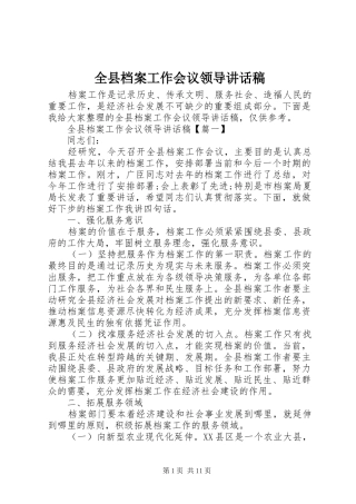 全县档案工作会议领导讲话发言稿