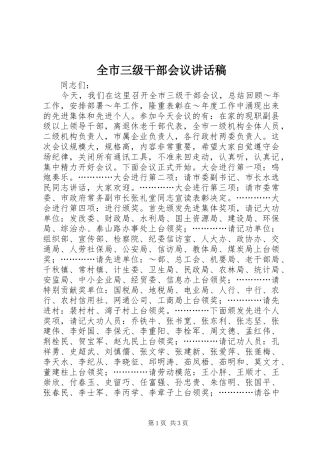 全市三级干部会议讲话发言稿