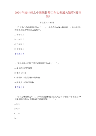 2024年统计师之中级统计师工作实务通关题库(附答案) 