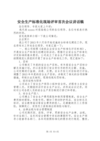 安全生产标准化现场评审首次会议讲话发言稿 (2)