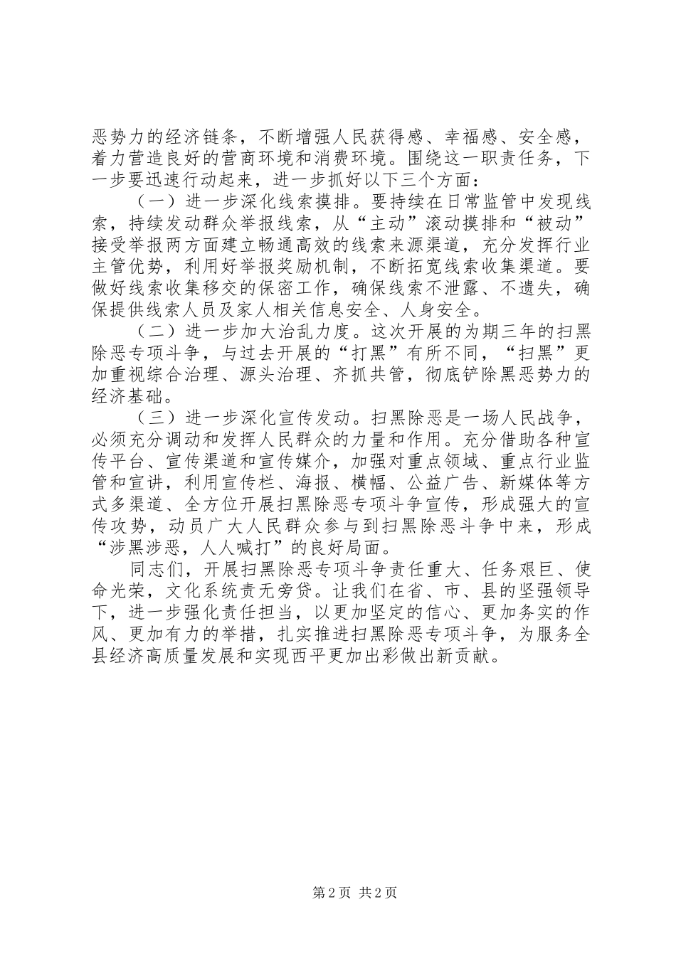 文化市场“扫黑除恶”工作推进会讲话发言稿_第2页