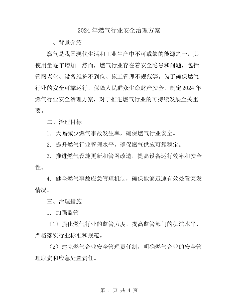 2024年燃气行业安全治理方案 _第1页
