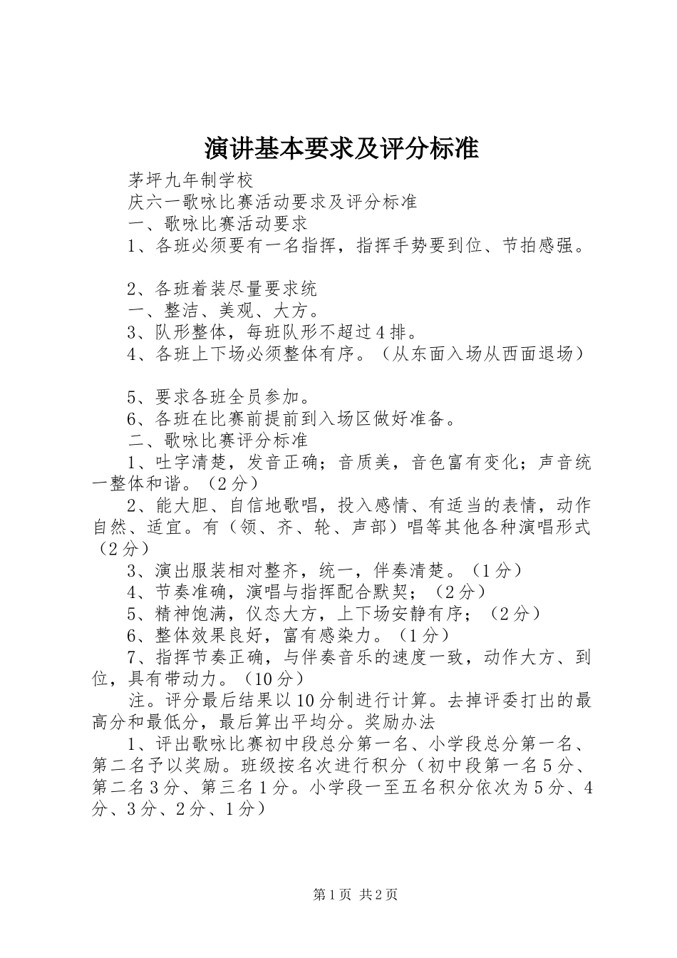 演讲稿基本要求及评分标准_第1页