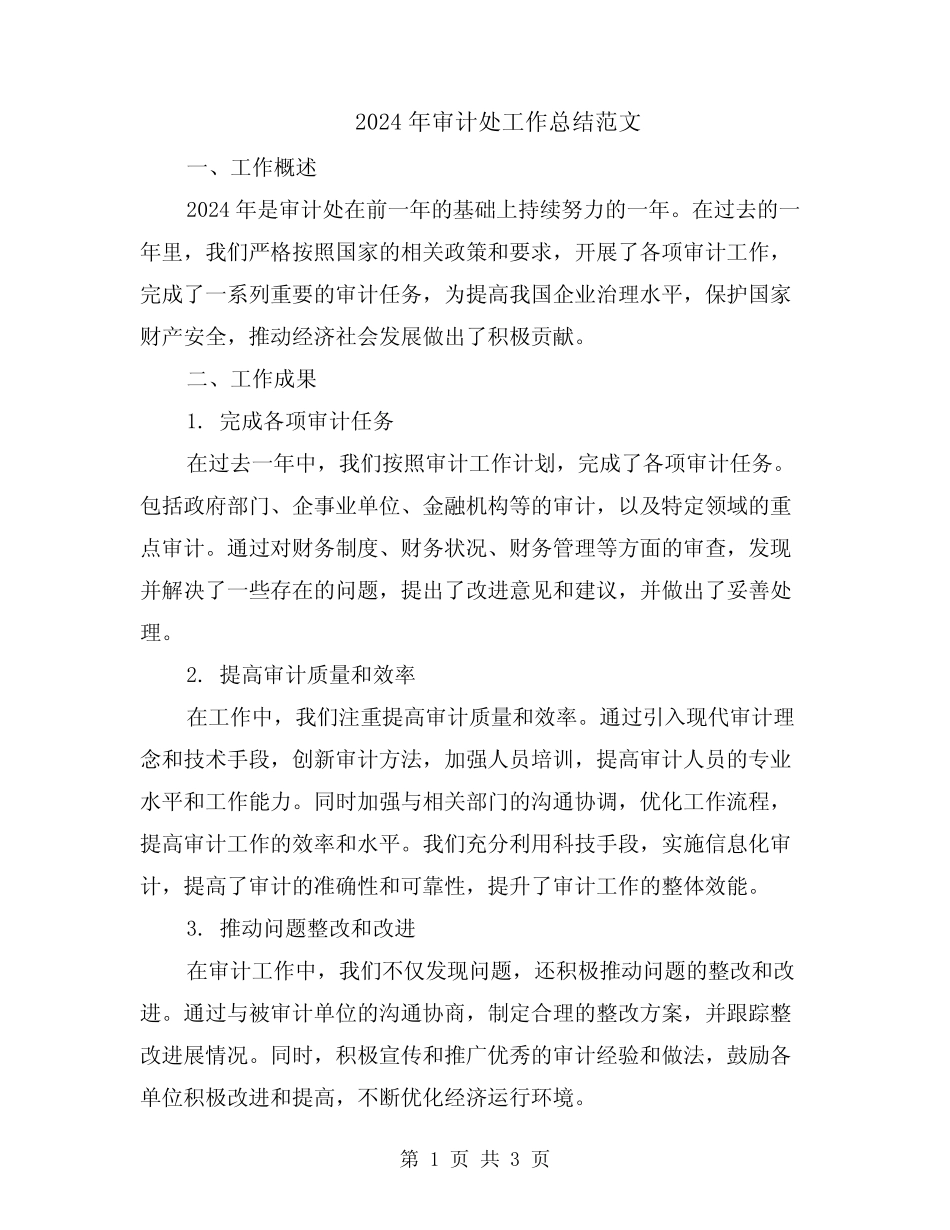 2024年审计处工作总结范文_第1页