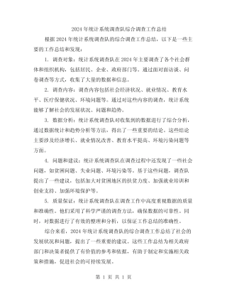 2024年统计系统调查队综合调查工作总结 