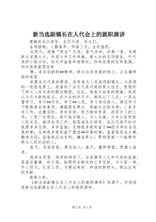 新当选副镇长在人代会上的就职演讲稿