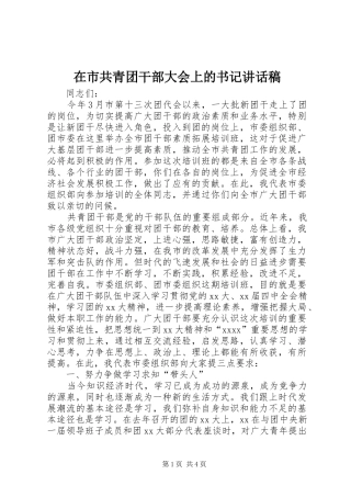 在市共青团干部大会上的书记讲话发言稿