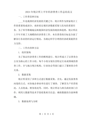 2024年统计所上半年经济普查工作总结范文 