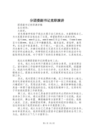 分团委副书记竞职演讲稿